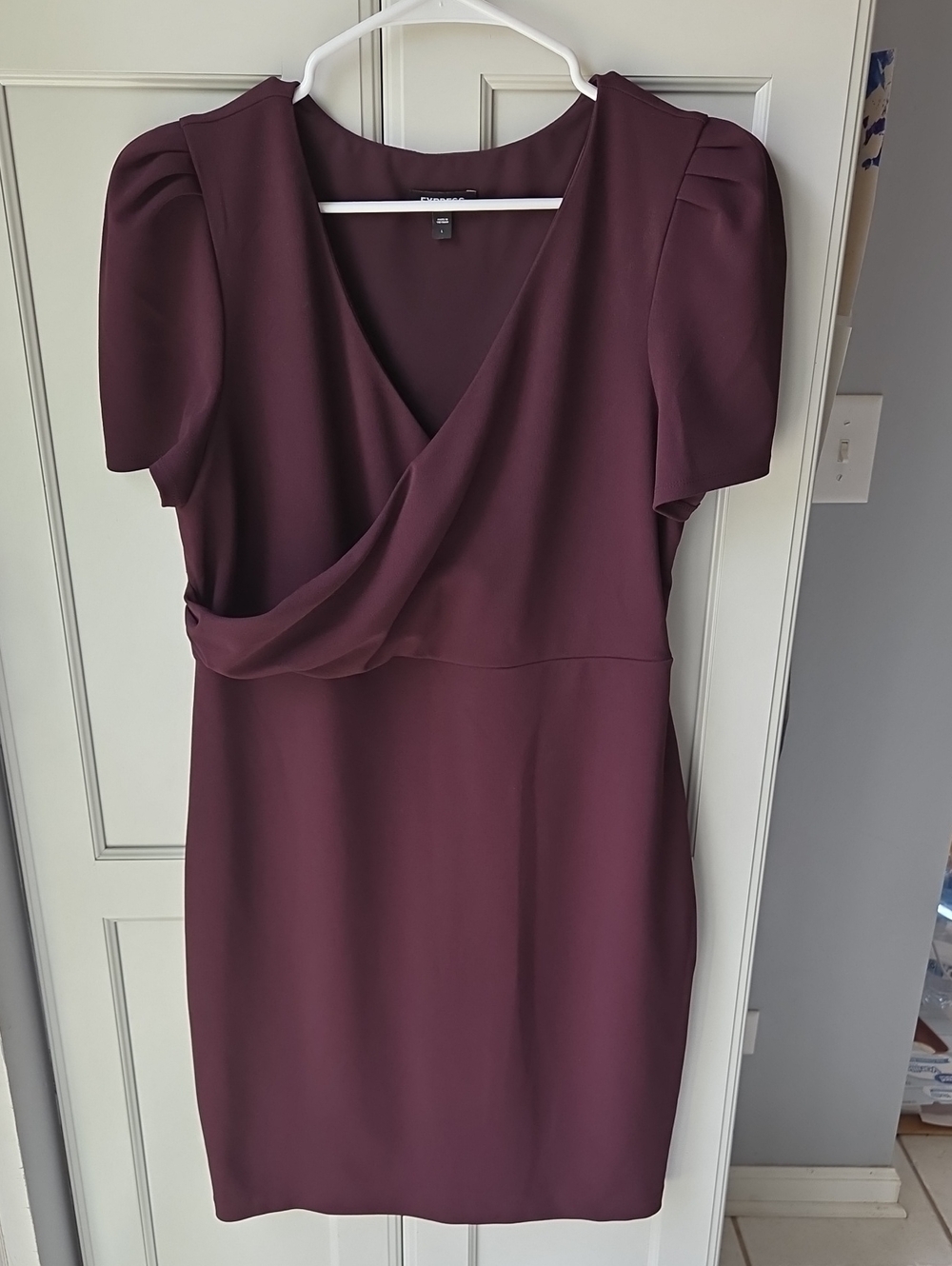 Express Plum Midi Dress with Draped V-Neck